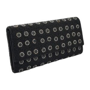 Deepa Gurnani Pattern Handmade Bead/Crystal Evening Bag Clutch Black NEW FLAWS